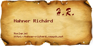 Hahner Richárd névjegykártya